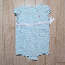 Ralph Lauren light blue white striped cotton romper short sleeve - Size 24M