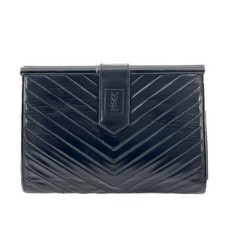 Saint Laurent Black Leather V stitch Clutch Bag YSL Purse Vintage Authentic