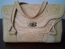 Ladies Purse Vintage Leather Flores Bags Hand Tooled Made In Mexico Floral Motif