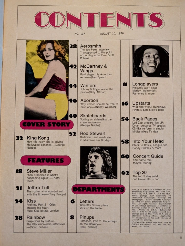 CIRCUS Magazine August 1976 King Kong, KISS, Jethro Tull, Rainbow, Steve Miller - Image 2 of 4