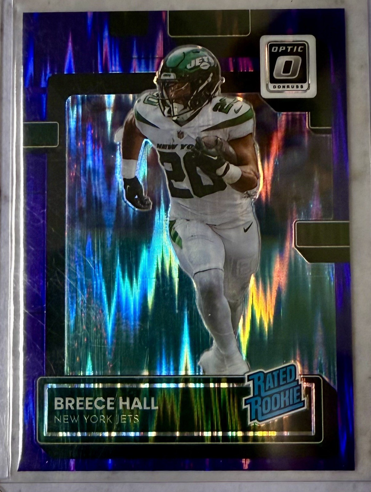Breece Hall 2022 Donruss Optic #214 Purple Shock Rated Rookie New York Jets