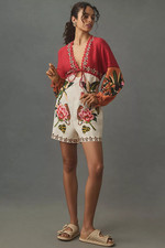 NWT Farm Rio Long-Sleeve Romper Floral Anthropologie Size M Resort Vacation