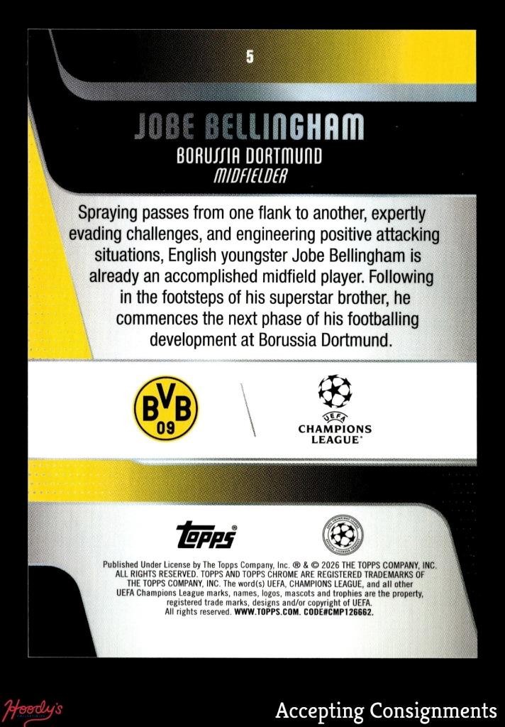 2025-26 Topps Chrome UEFA Radiating Rookies #5 Jobe Bellingham RC ROOKIE SP view 2