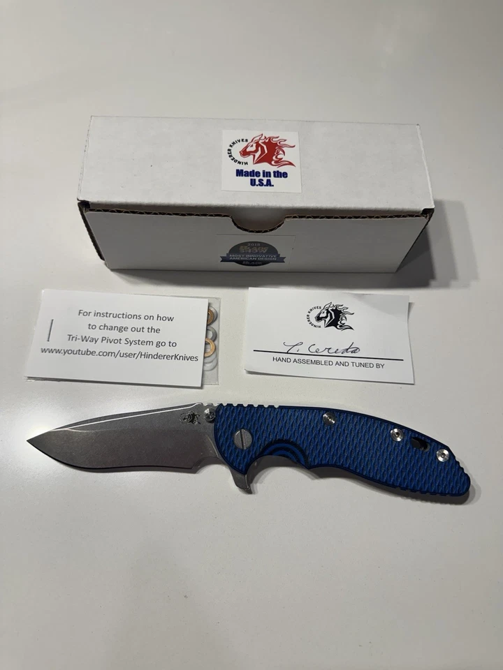 Rick Hinderer XM-18 - CPM20CV Hoja 3.5" - Azul/Negro G10 y Bronce Titanio Foto 2 de 4