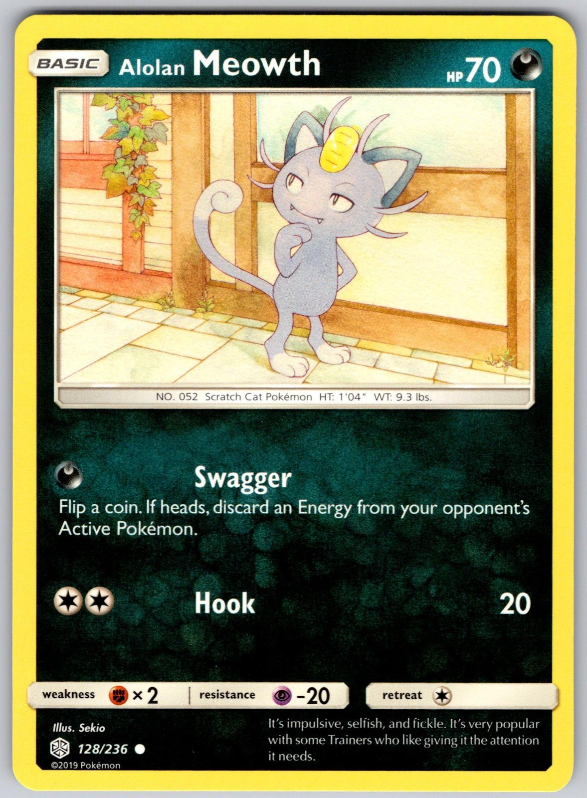 Alolan Meowth 128/236 Common Cosmic Eclipse Pokemon Near Mint