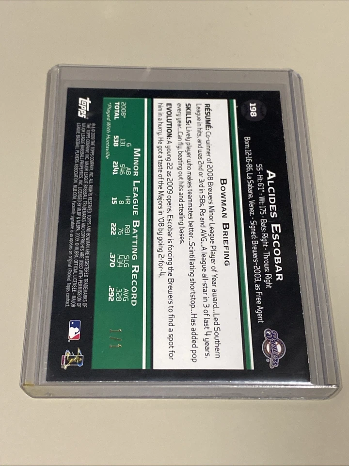 2009 Bowman Alcides Escobar Red Paper Rookie RC 1/1  - Image 2 of 3