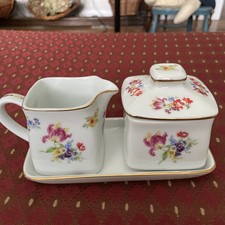 Vntg Andrea By Sadek Creamer And Sugar W/ Under plate floral porcelain