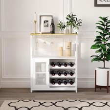 Modern Sideboard Wine Cabinet Cupboard with Glass Holder & 12-Bottle Wine Rack
