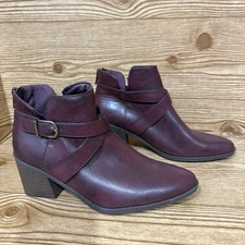 Frye & Co Boots Women Sz 6M Pembrooke Redwood Ankle Booties Block Heel Burgundy