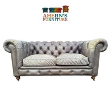 Halo Leather Chesterfield Sofa 2 Seater Vintage Blue Grey Distressed Tan
