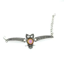 Boho Owl Rhinestone Silver-Tone Bracelet
