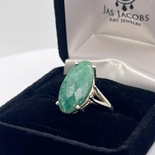 6.5ct Raw Emerald Sterling Silver Ring: Marquise Cut, May Birthstone, Size 7