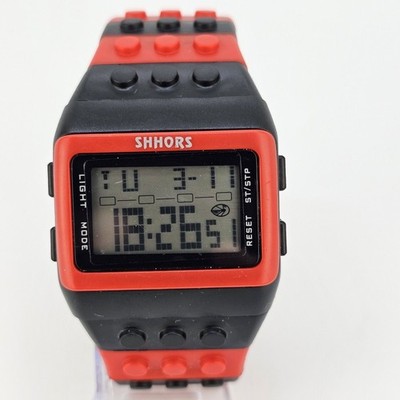 SHHORS Men's Watch 43MM Red Black Building Block Lego Digital 7'' New Battery