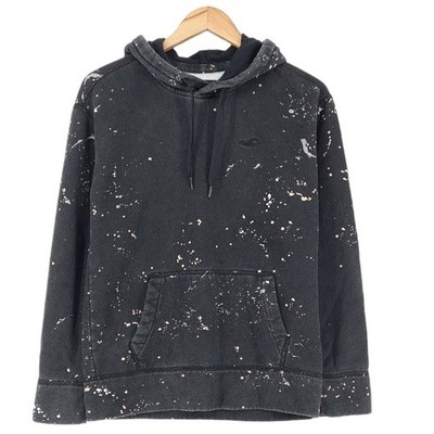 Hollister Black Paint Splash Hoodie Hooded Jumper Mens Ea7 Size XS