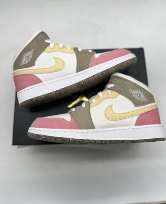 Air Jordan 1 Mid SE Grade School Pastel Grind Size 6.5Y Youth AJ Pink White NEW