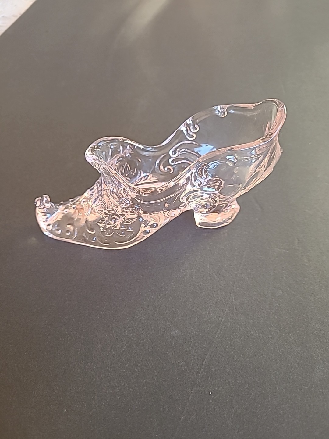 Pink Art Glass Slipper with Floral Design  