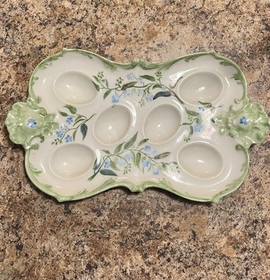 Antique Limoges AK/CD Klingenberg Dwenger France Factory Decorated Egg Well Tray