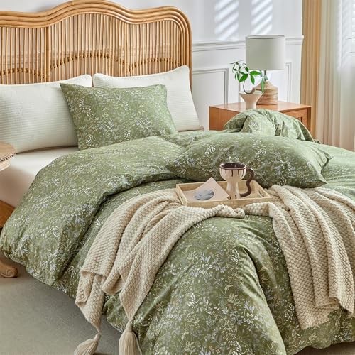 3 Pieces Duvet Covers Size, 100% Cotton King 04 - Wildflower-army Green - Picture 4 of 8
