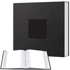 Leather Photo Album, 4x6, 200 Photos, Display Window, Black