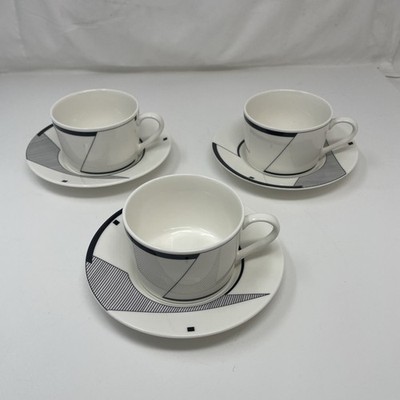 Christopher Stuart Coffee Cups (3) Optima Angles Art Deco Cappuccino Mcm saucers