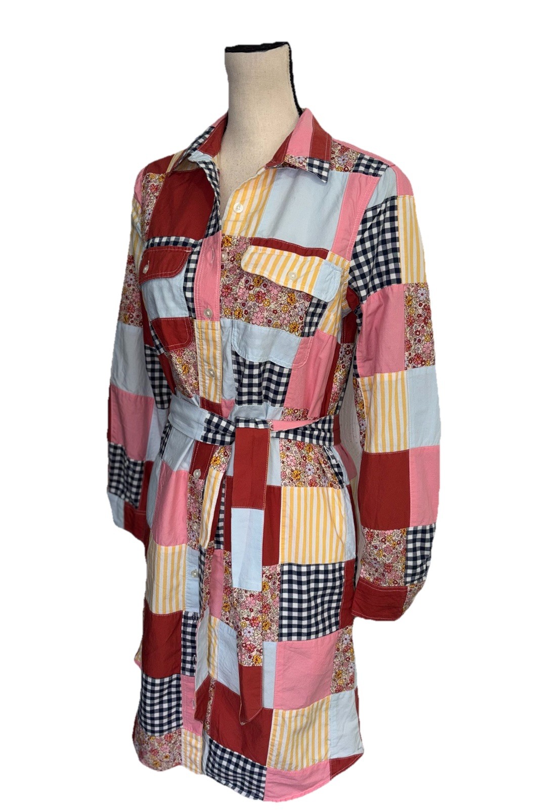 Lands End Dress Boho Patchwork Button-Down Hippy … - image 5