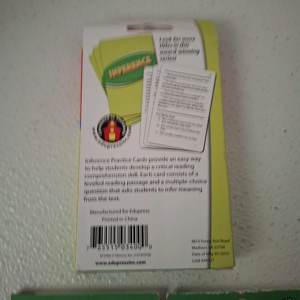 Tarjetas de práctica de comprensión lectora EDUPRESS 3 clases 54 cartas en cada una... Foto 3 de 4