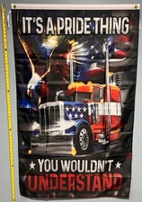 American Trucker FREE USA SHIP Semi 18 Wheeler Nascar Racing Poster Sign 3x5'