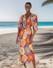 Farm Rio Midi Dress Floral Dots NWT Sz XS Bodycon