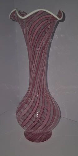 Vintage Murano Art Glass Pink Zanfirico Cane Vase 1645