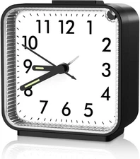 AMIR Analog Alarm Clock, Silent Non Ticking Small Travel Black 