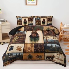 Rustic Bear Bedding Set Size,Wildlife Themed Hunting Comforter Full Bear30