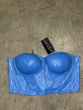 Say What Blue faux leather bustier corset top size XL Zipper Straps