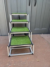 Dog Stairs Portable Folding Car Ramp 200 lbs 4 Steps with Artificial Turf Grass