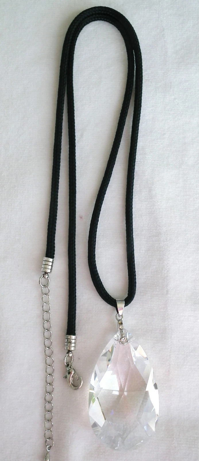 1 Kordel Kette m. großem Swarovski Components "Tropfen" kristall Made in Germany