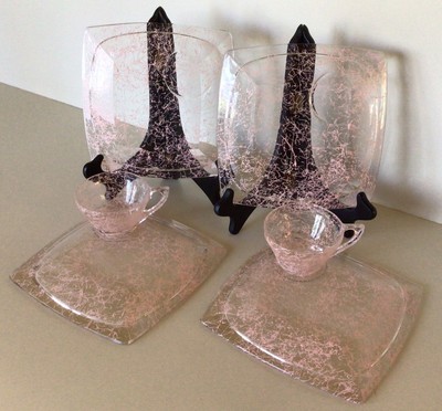 GEORGES BRIARD~Vintage Six Piece Glass Luncheon Set~Four Plates, Two Cups~1960 s