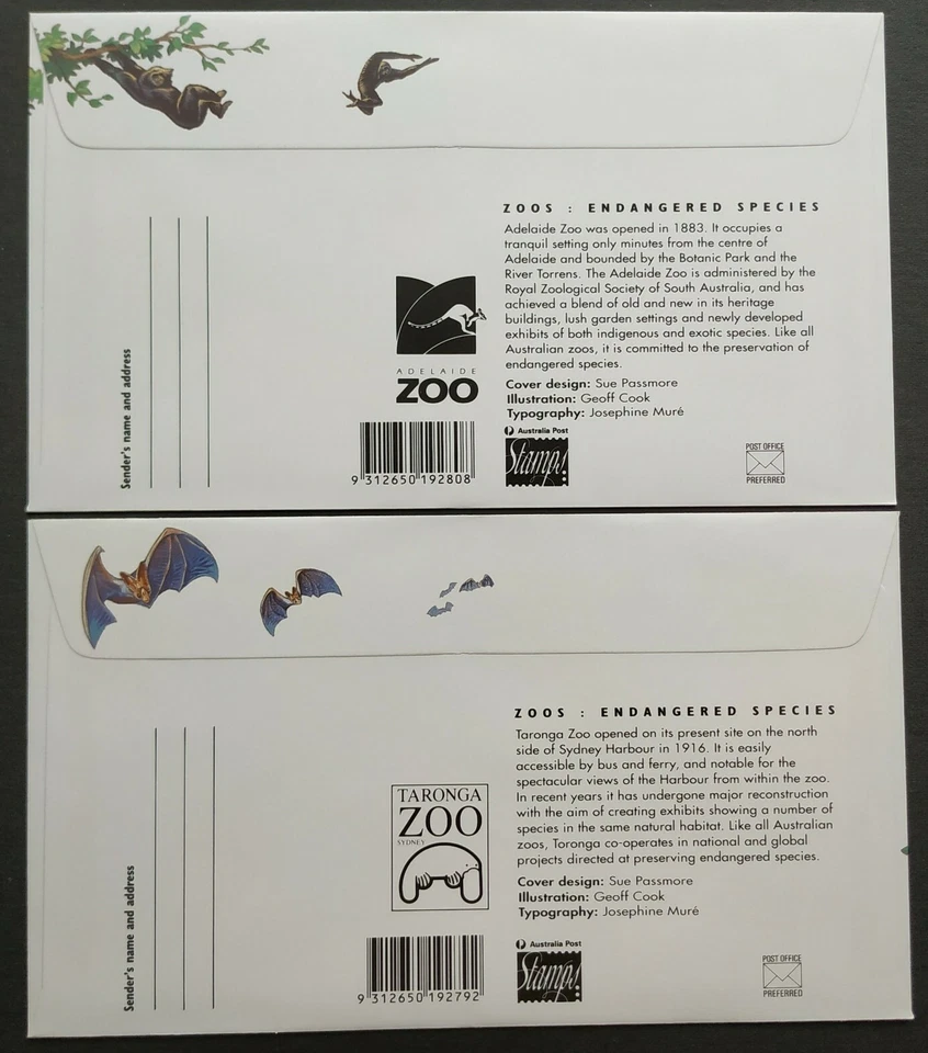 1994 Australia Zoos Endangered Species FDC 4 covers (Pre Stamped Envelope) Lot-A - Image 3 of 4