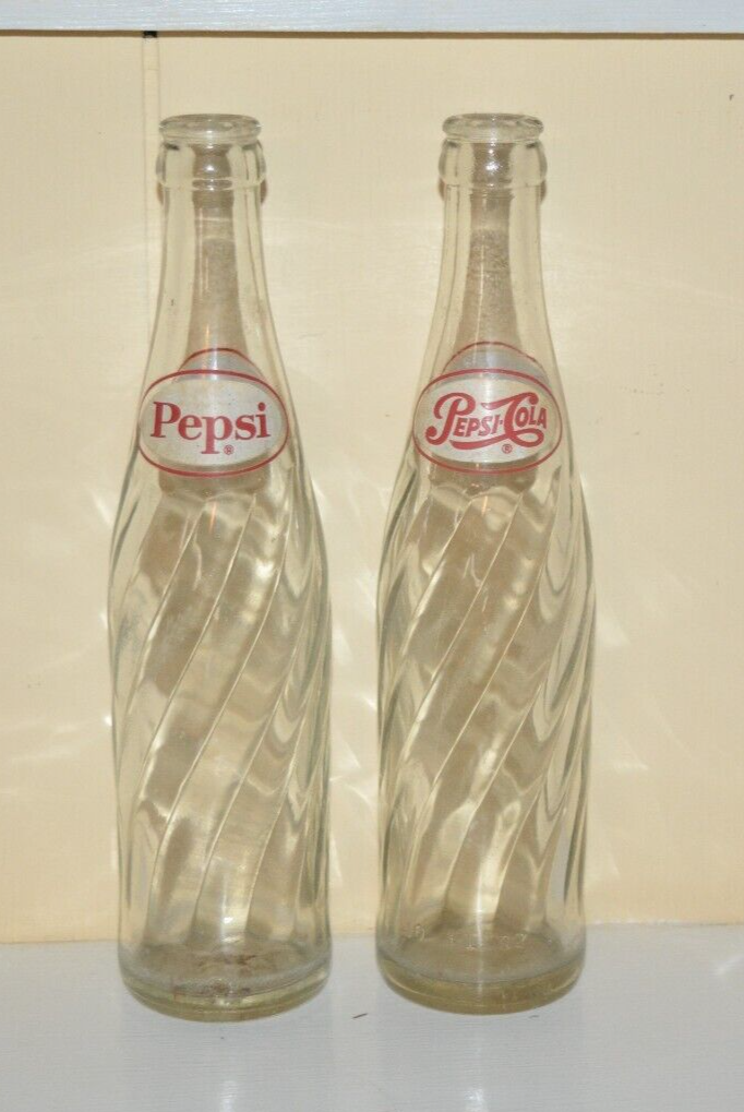 VINTAGE PEPSI COLA BOTTLE PAIR OF SWIRL DESIGN NOT MARKED