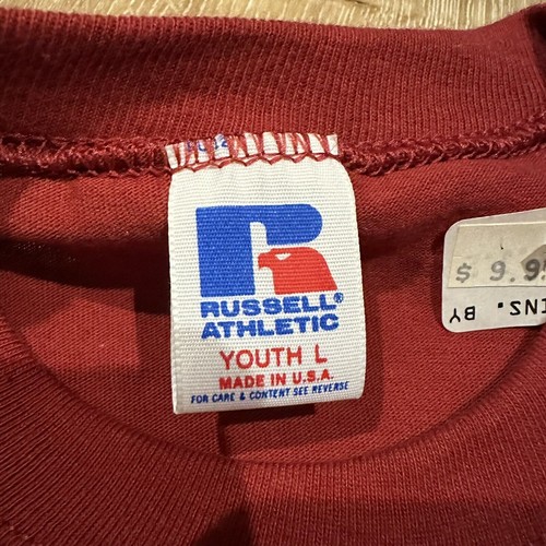 Vintage Russell Athletic Shirt Youth L Red Cotton Blend 90s Retro Kids - Picture 3 of 7