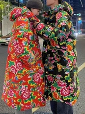 Northeast Large Flower Dress Cotton Jacket Long Chinese Style Warm Costume Coat
