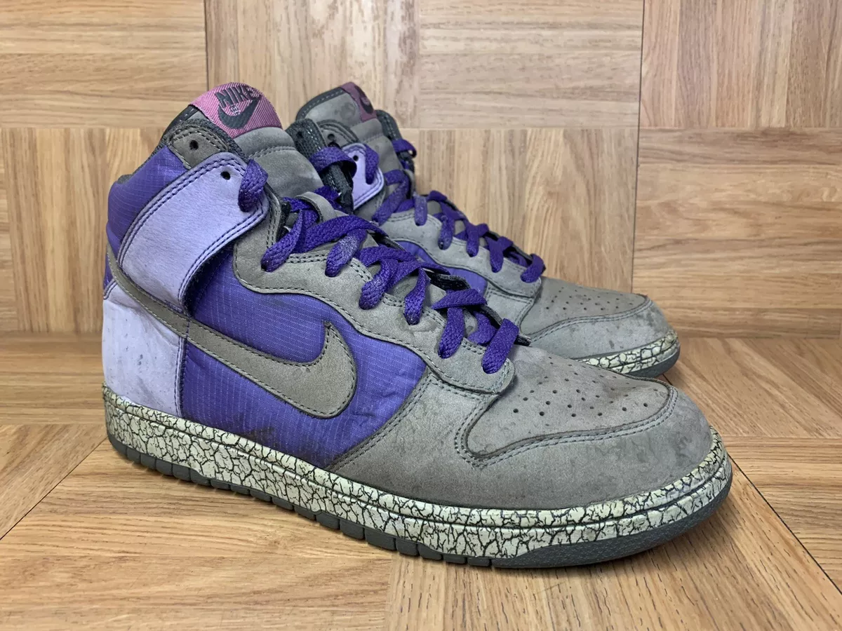 RARE🔥 Nike Dunk High SB Premium Purple Grey Newsprint Earthquake