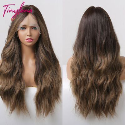 Transparent Lace Synthetic Wigs BodyWave Lace Front Wigs 13x1 T-Part Closure Wig