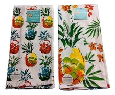 Set of 2 TROPICAL OASIS Pineapple Terry Kitchen Towels by Kay Dee Designs