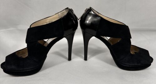 Michael Kors Black Open Toe Suede/Patent Leather Stiletto Size 7.5M - Picture 6 of 24