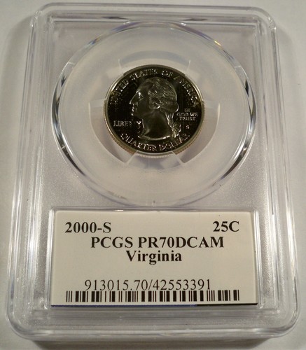 2000-S ALL 5 25c CLAD PCGS PR70DCAM QUARTERS PROOF WASHINGTON NH VA SC MD MA - Picture 9 of 11