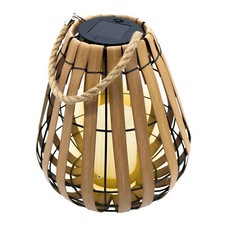 LED Solar Laterne Holz Optik - 30 x 25 cm - Garten Deko Tisch Leuchte warm weiß