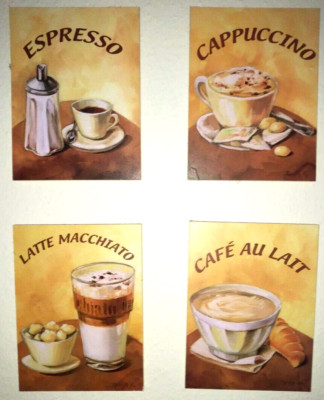  4 Bilder für die Küche   Espresso   Cappuccino   Latte Macchiato  Cafe au lait 