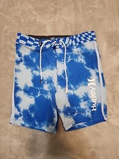 Hurley Board Shorts Boys Size 6 Blue Pattern Swim Trunks Unlined C80