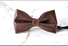 Boy Kids Page Boy Coffee Brown Faux Leather Bow Tie Bowtie Fits 1-6 Years Old