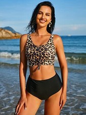 NWT XXL ZAFUL Women's High Waisted Tankini Scoop Neck Knotted Two Pieces