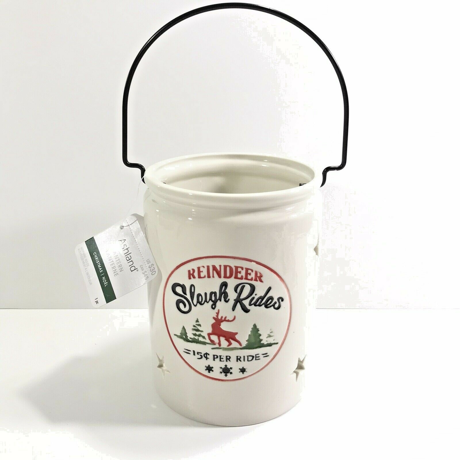 NWT! Reindeer Sleigh Rides Christmas Lantern Ashland Candle Holder